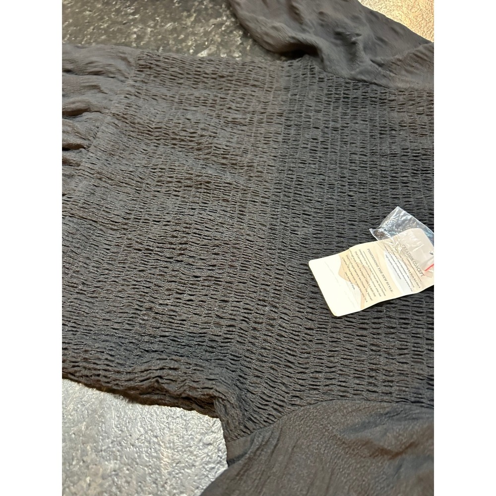 Fashion Womens Black Smocked Tiered Midi Dress Long Sleeve Textured Large NEW - Picture 13 of 15